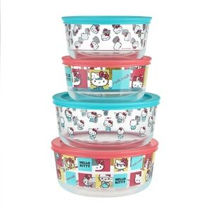 Hello Kitty Pyrex Glass Food Storage Containers 4 Piece Set